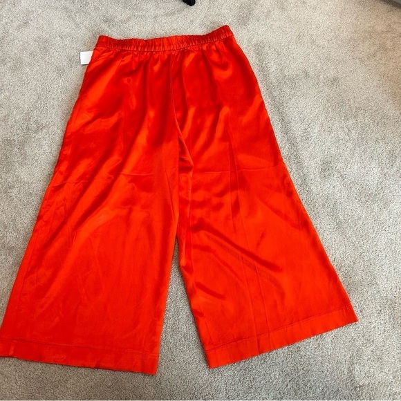 Zara RARE Orange Satin Effect cropped pants wide leg culottes gold buttons Sz XL - Picture 4 of 15